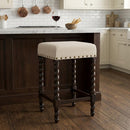24" Cream And Espresso Fabric And Solid Wood Backless Counter Height Bar Chair