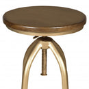 Brown And Gold Solid Wood And Steel Backless Adjustable Height Swivel Bar Chair