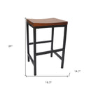 24" Chestnut And Black Solid Wood And Steel Backless Counter Height Bar Chair
