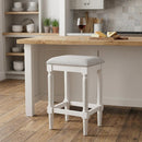 27" Gray And Antiqued White Fabric And Solid Wood Backless Counter Height Bar Chair