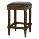 27" Brown And Dark Brown Fabric And Solid Wood Backless Counter Height Bar Chair