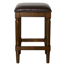 27" Brown And Dark Brown Fabric And Solid Wood Backless Counter Height Bar Chair