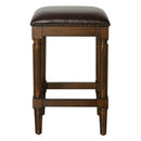 27" Brown And Dark Brown Fabric And Solid Wood Backless Counter Height Bar Chair