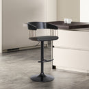 Black Faux Leather And Fabric And Metal Adjustable Height Swivel Bar Chair