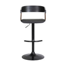 Black Faux Leather And Fabric And Metal Adjustable Height Swivel Bar Chair