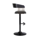 Black Faux Leather And Fabric And Metal Adjustable Height Swivel Bar Chair
