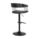 Black Faux Leather And Fabric And Metal Adjustable Height Swivel Bar Chair