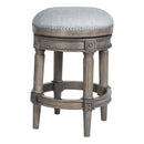 26" Gray Fabric And Solid Wood Backless Counter Height Swivel Bar Chair
