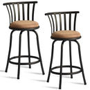 Set of Two 24" Khaki And Black Suede Microfiber And Microsuede And Metal Low Back Counter Height Swivel Bar Chairs