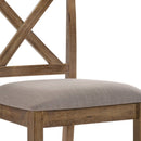 Set of Two 26" Tan And Oak Linen And Solid Wood Counter Height Bar Chairs