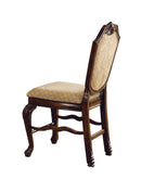 Set of Two 24" Beige And Espresso Fabric And Solid Wood Counter Height Bar Chairs