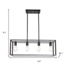 Black Metal Four Light Caged Rectangular Hanging Pendent Light
