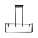 Black Metal Four Light Caged Rectangular Hanging Pendent Light