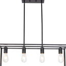 Black Metal Four Light Caged Rectangular Hanging Pendent Light