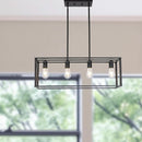 Black Metal Four Light Caged Rectangular Hanging Pendent Light
