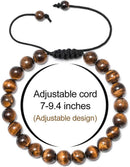 Mens Bracelet - Beaded Natural Stone 8Mm Tiger Eye Matte Agate Lava Rock Bracelets for Men Teen Boys Grandpa Dad Birthday Gifts Jewelry