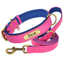 Leather Personalized Dog Collar Leash Custom Pet Name ID Collar Free Engraving