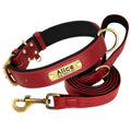 Leather Personalized Dog Collar Leash Custom Pet Name ID Collar Free Engraving