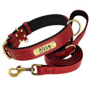 Leather Personalized Dog Collar Leash Custom Pet Name ID Collar Free Engraving