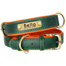 Leather Personalized Dog Collar Leash Custom Pet Name ID Collar Free Engraving
