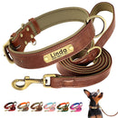 Leather Personalized Dog Collar Leash Custom Pet Name ID Collar Free Engraving