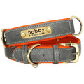 Leather Personalized Dog Collar Leash Custom Pet Name ID Collar Free Engraving